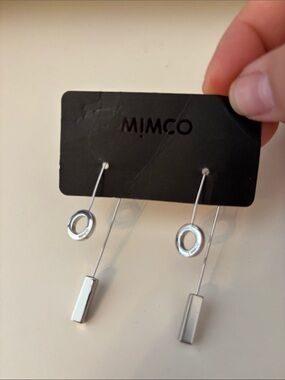 Mimco Silver Long Drop Circle & Bar Earrings
